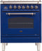 ILVE 30-Inch Nostalgie - Dual Fuel Range with 5 Sealed Burners - 3 cu. ft. Oven - Bronze Trim in Blue (UPN76DMPBLY)