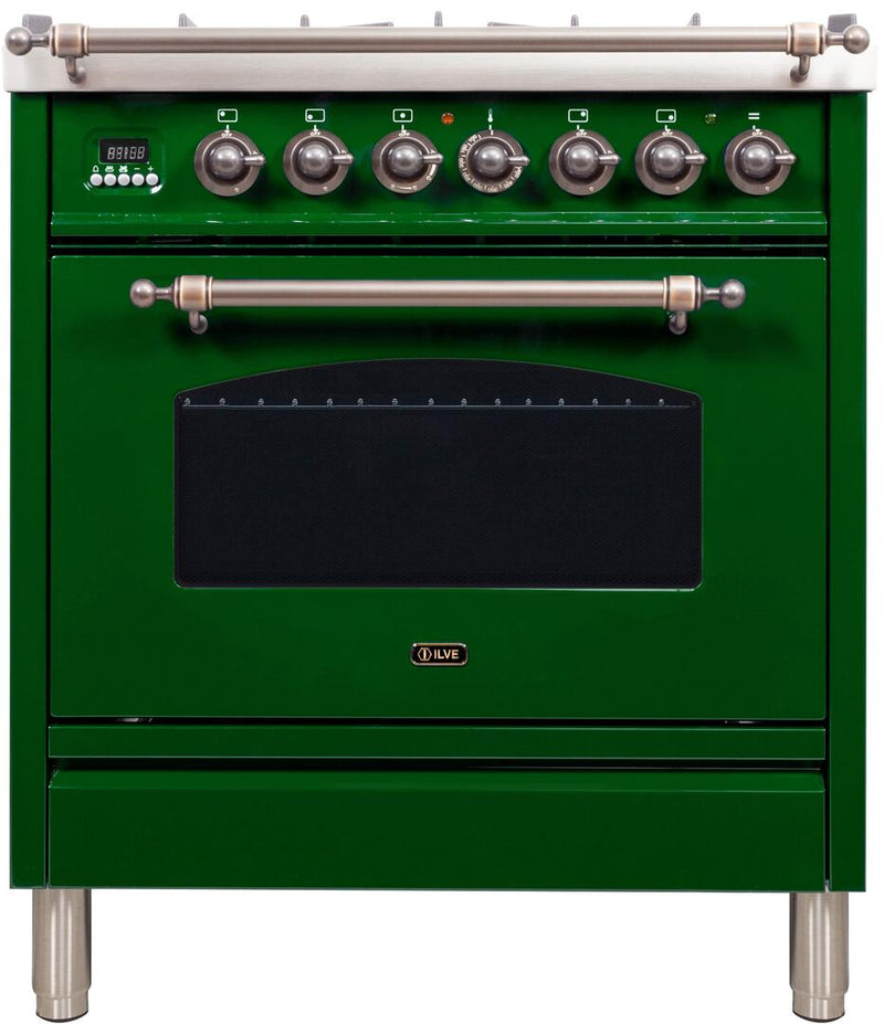 ILVE 30" Nostalgie - Dual Fuel Range with 5 Sealed Burners - 3 cu. ft. Oven - Bronze Trim in Emerald Green (UPN76DMPVSY) Ranges ILVE 