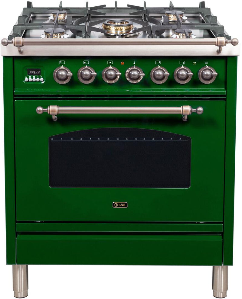 ILVE 30" Nostalgie - Dual Fuel Range with 5 Sealed Burners - 3 cu. ft. Oven - Bronze Trim in Emerald Green (UPN76DMPVSY) Ranges ILVE 