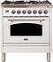 ILVE 30-Inch Nostalgie - Dual Fuel Range with 5 Sealed Burners - 3 cu. ft. Oven - Bronze Trim in White (UPN76DMPBY)