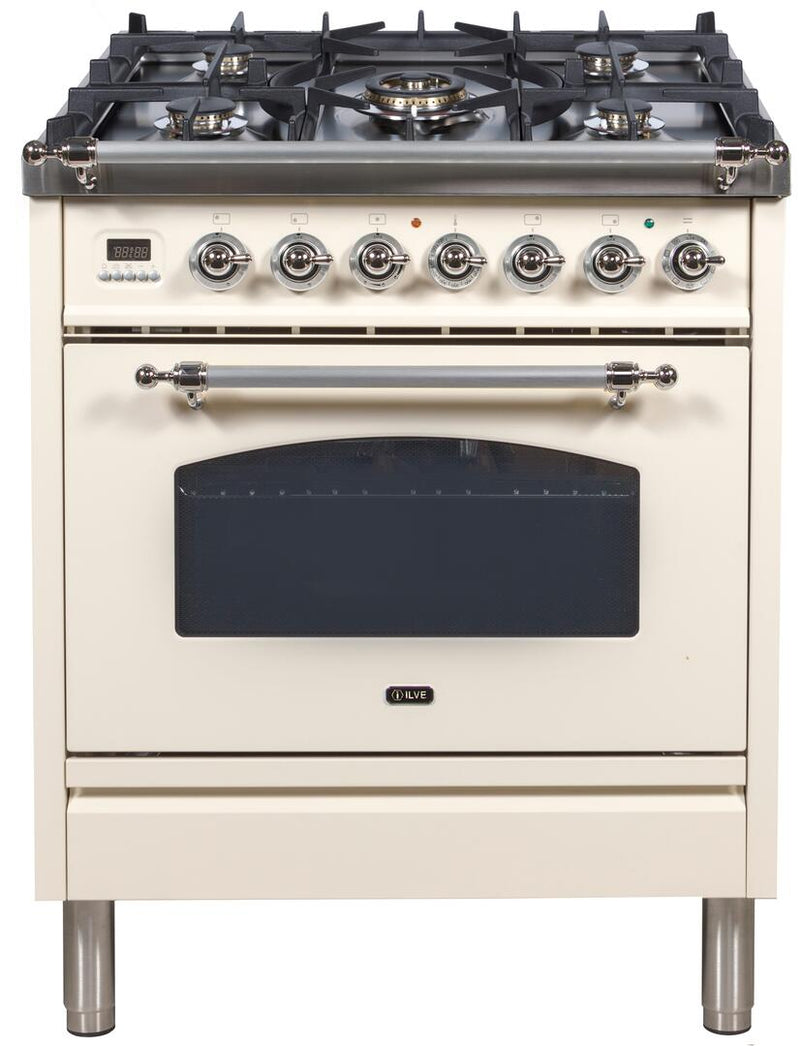 ILVE 30" Nostalgie - Dual Fuel Range with 5 Sealed Burners - 3 cu. ft. Oven - Chrome Trim in Antique White (UPN76DMPAX) Ranges ILVE 