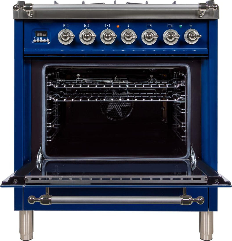 ILVE 30" Nostalgie - Dual Fuel Range with 5 Sealed Burners - 3 cu. ft. Oven - Chrome Trim in Blue (UPN76DMPBLX) Ranges ILVE 