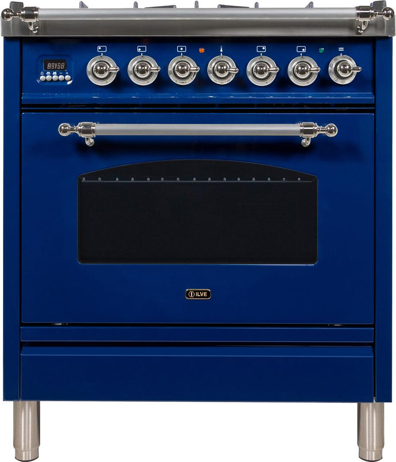 ILVE 30" Nostalgie - Dual Fuel Range with 5 Sealed Burners - 3 cu. ft. Oven - Chrome Trim in Blue (UPN76DMPBLX) Ranges ILVE 