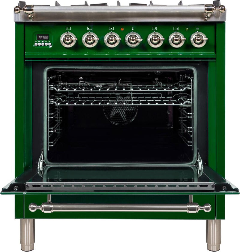 ILVE 30" Nostalgie - Dual Fuel Range with 5 Sealed Burners - 3 cu. ft. Oven - Chrome Trim in Emerald Green (UPN76DMPVSX) Ranges ILVE 