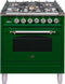 ILVE 30-Inch Nostalgie - Dual Fuel Range with 5 Sealed Burners - 3 cu. ft. Oven - Chrome Trim in Emerald Green (UPN76DMPVSX)