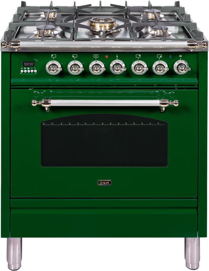 ILVE 30" Nostalgie - Dual Fuel Range with 5 Sealed Burners - 3 cu. ft. Oven - Chrome Trim in Emerald Green (UPN76DMPVSX) Ranges ILVE 