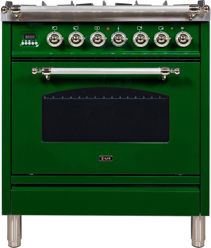 ILVE 30" Nostalgie - Dual Fuel Range with 5 Sealed Burners - 3 cu. ft. Oven - Chrome Trim in Emerald Green (UPN76DMPVSX) Ranges ILVE 