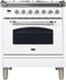 ILVE 30-Inch Nostalgie - Dual Fuel Range with 5 Sealed Burners - 3 cu. ft. Oven - Chrome Trim in White (UPN76DMPBX)