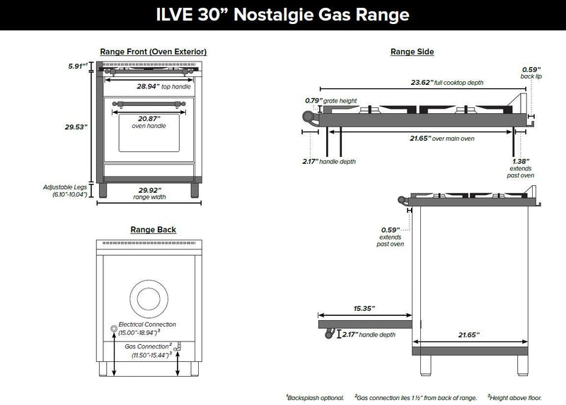 ILVE 30" Nostalgie Gas Range - Digital Clock - Brass Trim & In Matte Graphite (UPN76DVGGM) Ranges ILVE 