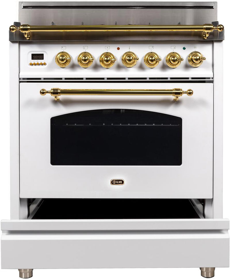 ILVE 30" Nostalgie Gas Range with 5 Burners - 3 cu. ft. Oven - Brass Trim - Antique White (UPN76DVGGA) Ranges ILVE 