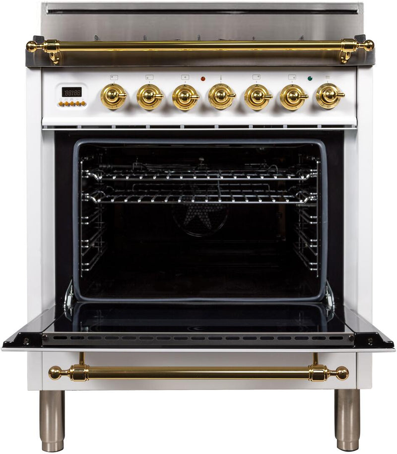 ILVE 30" Nostalgie Gas Range with 5 Burners - 3 cu. ft. Oven - Brass Trim - Antique White (UPN76DVGGA) Ranges ILVE 