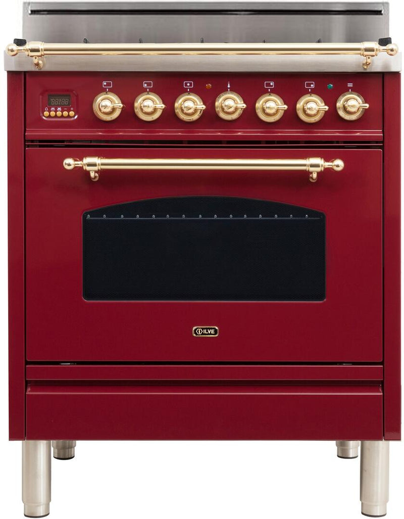 ILVE 30" Nostalgie Gas Range with 5 Burners - 3 cu. ft. Oven - Brass Trim - Burgundy (UPN76DVGGRB) Ranges ILVE 