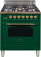 ILVE 30-Inch Nostalgie Gas Range with 5 Burners - 3 cu. ft. Oven - Brass Trim - Emerald Green (UPN76DVGGVS)