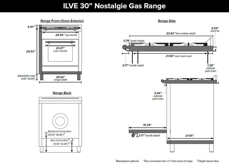 ILVE 30" Nostalgie Gas Range with 5 Burners - 3 cu. ft. Oven - Brass Trim - Emerald Green (UPN76DVGGVS) Ranges ILVE 
