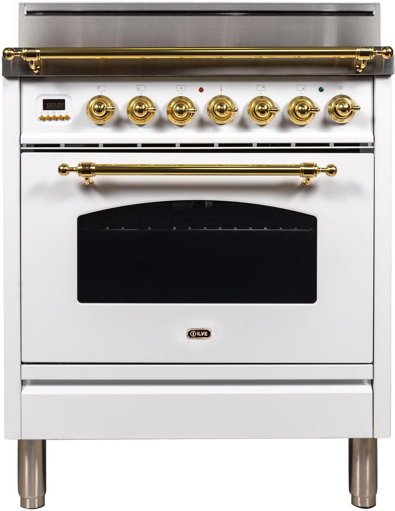 ILVE 30" Nostalgie Gas Range with 5 Burners - 3 cu. ft. Oven - Brass Trim - True White (UPN76DVGGB) Ranges ILVE 