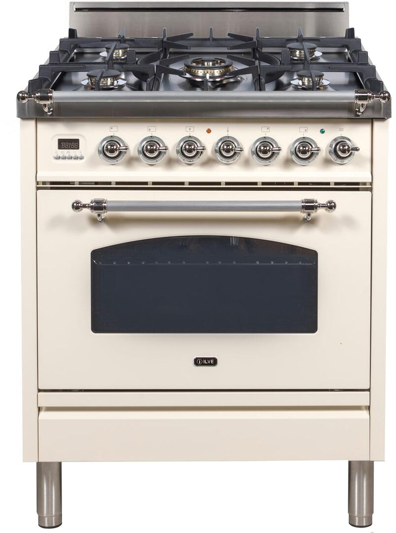 ILVE 30" Nostalgie Gas Range with 5 Burners - 3 cu. ft. Oven - Chrome Trim - Antique White (UPN76DVGGAX) Ranges ILVE 