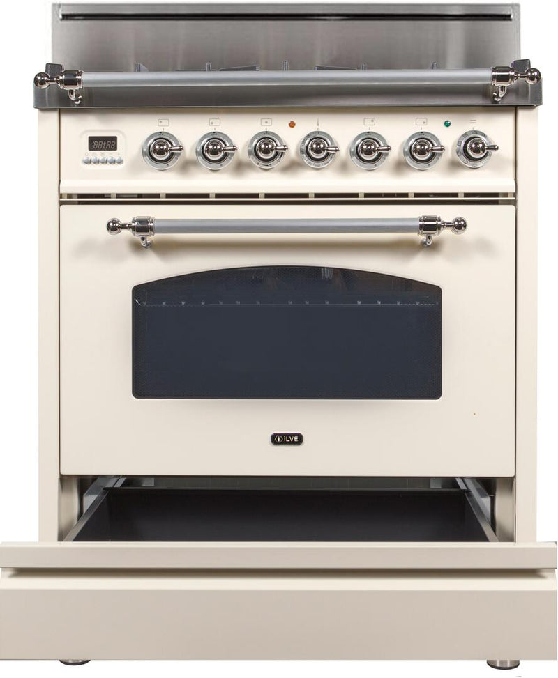 ILVE 30" Nostalgie Gas Range with 5 Burners - 3 cu. ft. Oven - Chrome Trim - Antique White (UPN76DVGGAX) Ranges ILVE 