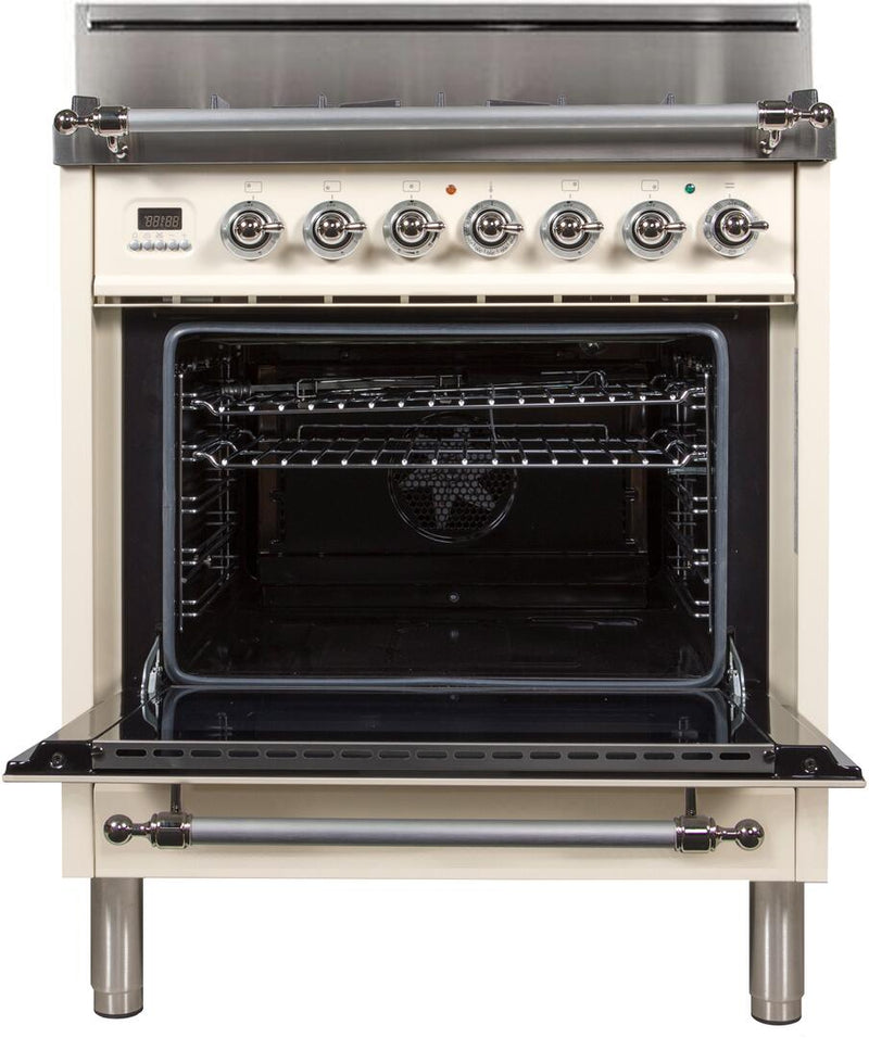 ILVE 30" Nostalgie Gas Range with 5 Burners - 3 cu. ft. Oven - Chrome Trim - Antique White (UPN76DVGGAX) Ranges ILVE 