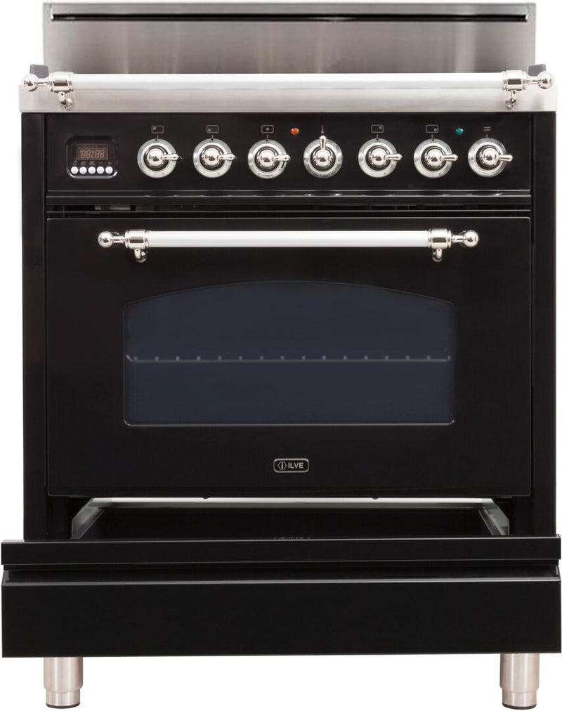 ILVE 30" Nostalgie Gas Range with 5 Burners - 3 cu. ft. Oven - Chrome Trim - Gloss Black (UPN76DVGGNX) Ranges ILVE 