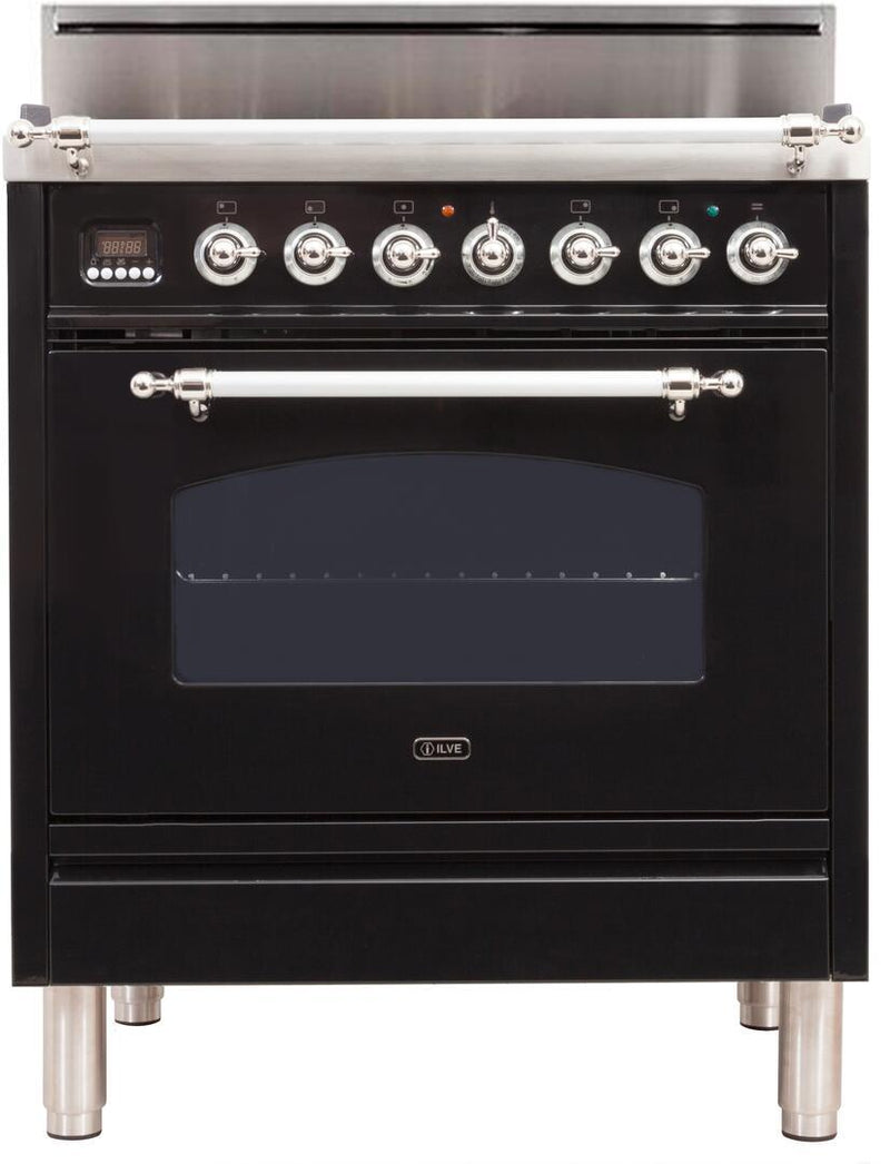 ILVE 30" Nostalgie Gas Range with 5 Burners - 3 cu. ft. Oven - Chrome Trim - Gloss Black (UPN76DVGGNX) Ranges ILVE 