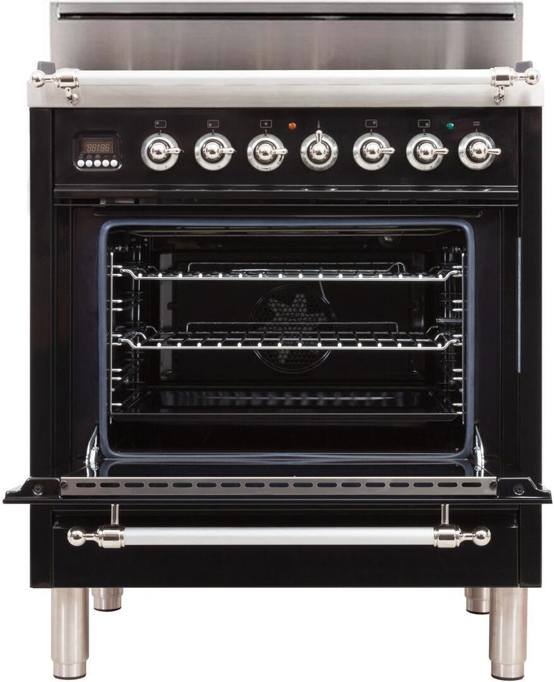 ILVE 30" Nostalgie Gas Range with 5 Burners - 3 cu. ft. Oven - Chrome Trim - Gloss Black (UPN76DVGGNX) Ranges ILVE 