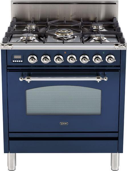 ILVE 30" Nostalgie Gas Range with 5 Burners - 3 cu. ft. Oven - Chrome Trim - Midnight Blue (UPN76DVGGBLX) Ranges ILVE 