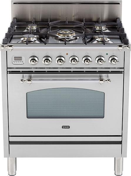 ILVE 30" Nostalgie Gas Range with 5 Burners - 3 cu. ft. Oven - Chrome Trim - Stainless Steel (UPN76DVGGIX) Ranges ILVE 