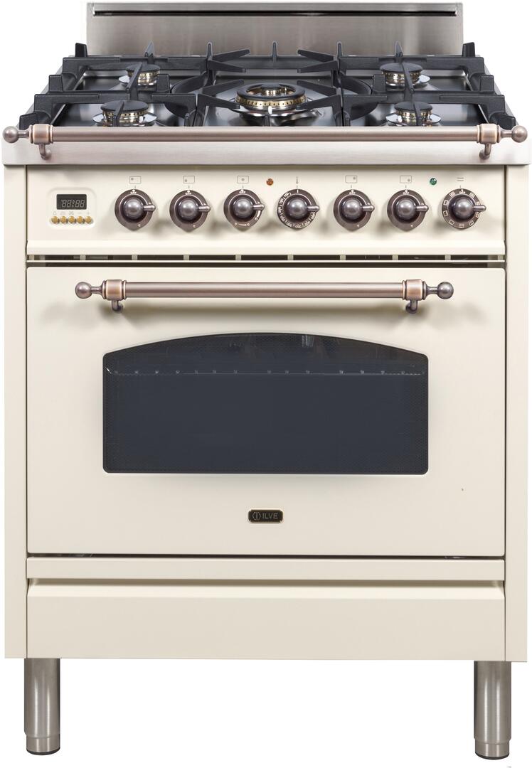 ILVE 30" Nostalgie Gas Range with 5 Burners - 3 cu. ft. Oven - Oiled Bronze Trim - Antique White (UPN76DVGGAY) Ranges ILVE 