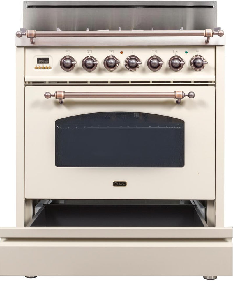 ILVE 30" Nostalgie Gas Range with 5 Burners - 3 cu. ft. Oven - Oiled Bronze Trim - Antique White (UPN76DVGGAY) Ranges ILVE 