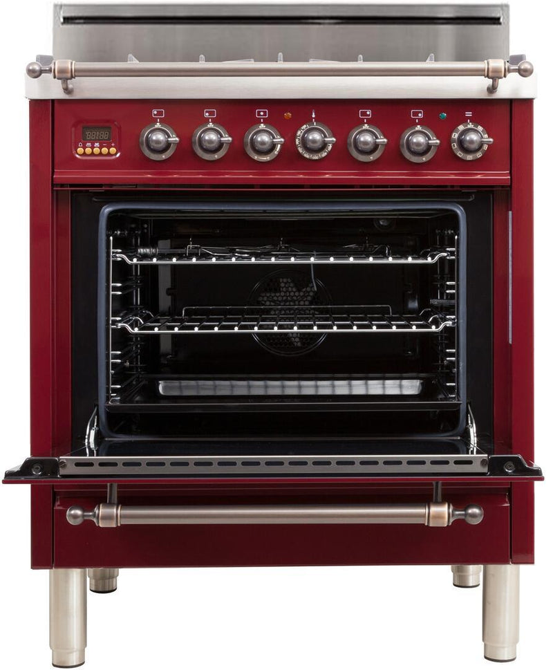 ILVE 30" Nostalgie Gas Range with 5 Burners - 3 cu. ft. Oven - Oiled Bronze Trim - Burgundy (UPN76DVGGRBY) Ranges ILVE 