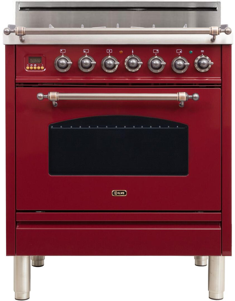 ILVE 30" Nostalgie Gas Range with 5 Burners - 3 cu. ft. Oven - Oiled Bronze Trim - Burgundy (UPN76DVGGRBY) Ranges ILVE 