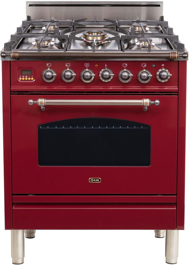 ILVE 30" Nostalgie Gas Range with 5 Burners - 3 cu. ft. Oven - Oiled Bronze Trim - Burgundy (UPN76DVGGRBY) Ranges ILVE 