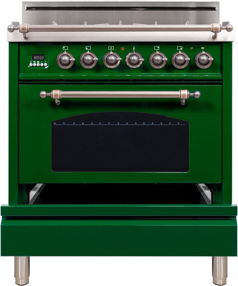 ILVE 30" Nostalgie Gas Range with 5 Burners - 3 cu. ft. Oven - Oiled Bronze Trim - Emerald Green (UPN76DVGGVSY) Ranges ILVE 