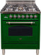 ILVE 30-Inch Nostalgie Gas Range with 5 Burners - 3 cu. ft. Oven - Oiled Bronze Trim - Emerald Green (UPN76DVGGVSY)