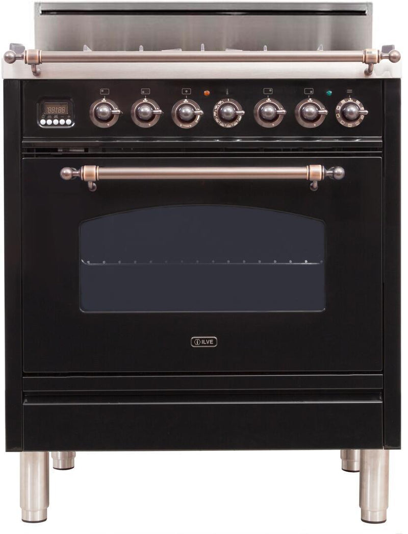 ILVE 30" Nostalgie Gas Range with 5 Burners - 3 cu. ft. Oven - Oiled Bronze Trim - Gloss Black (UPN76DVGGNY) Ranges ILVE 