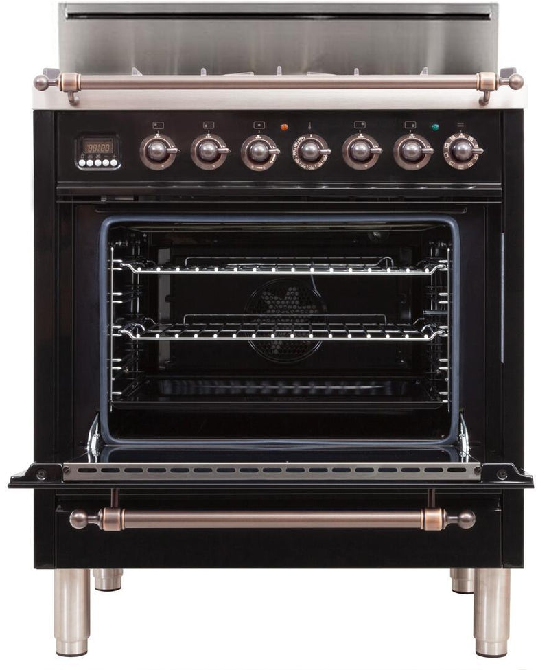 ILVE 30" Nostalgie Gas Range with 5 Burners - 3 cu. ft. Oven - Oiled Bronze Trim - Gloss Black (UPN76DVGGNY) Ranges ILVE 