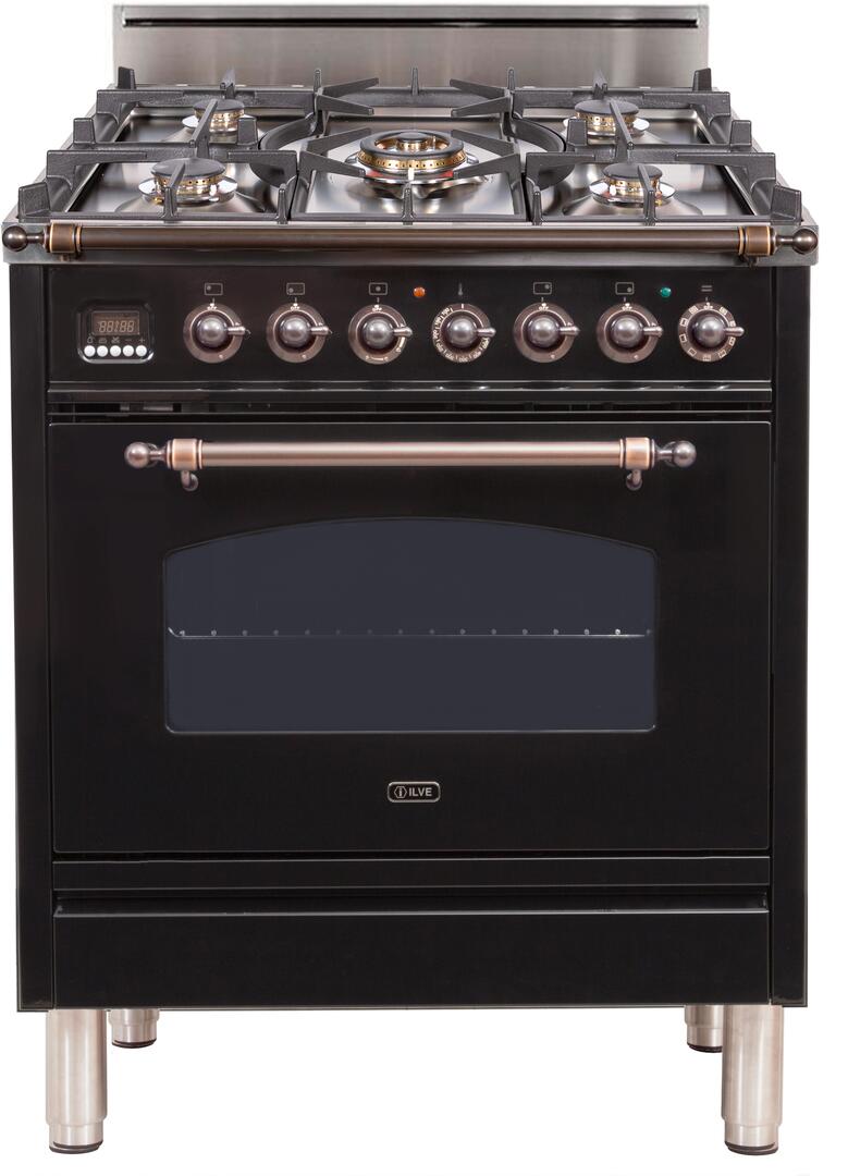 ILVE 30" Nostalgie Gas Range with 5 Burners - 3 cu. ft. Oven - Oiled Bronze Trim - Gloss Black (UPN76DVGGNY) Ranges ILVE 