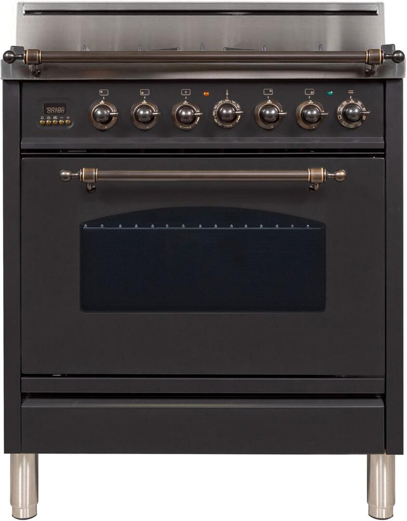 ILVE 30" Nostalgie Gas Range with 5 Burners - 3 cu. ft. Oven - Oiled Bronze Trim - Matte Graphite (UPN76DVGGMY) Ranges ILVE 