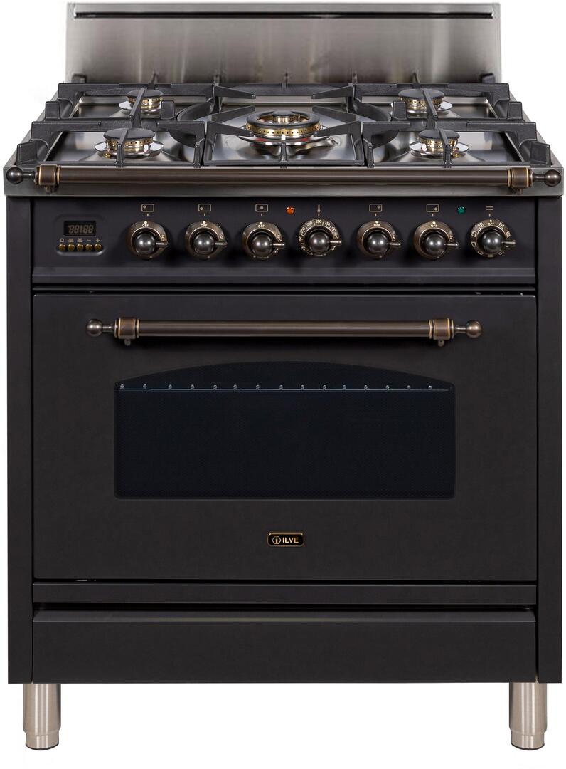 ILVE 30" Nostalgie Gas Range with 5 Burners - 3 cu. ft. Oven - Oiled Bronze Trim - Matte Graphite (UPN76DVGGMY) Ranges ILVE 