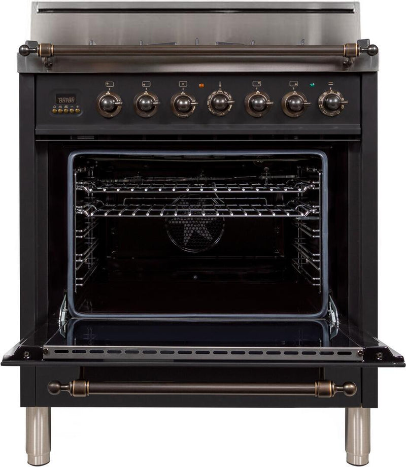 ILVE 30" Nostalgie Gas Range with 5 Burners - 3 cu. ft. Oven - Oiled Bronze Trim - Matte Graphite (UPN76DVGGMY) Ranges ILVE 