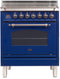 ILVE 30-Inch Nostalgie Gas Range with 5 Burners - 3 cu. ft. Oven - Oiled Bronze Trim - Midnight Blue (UPN76DVGGBLY)