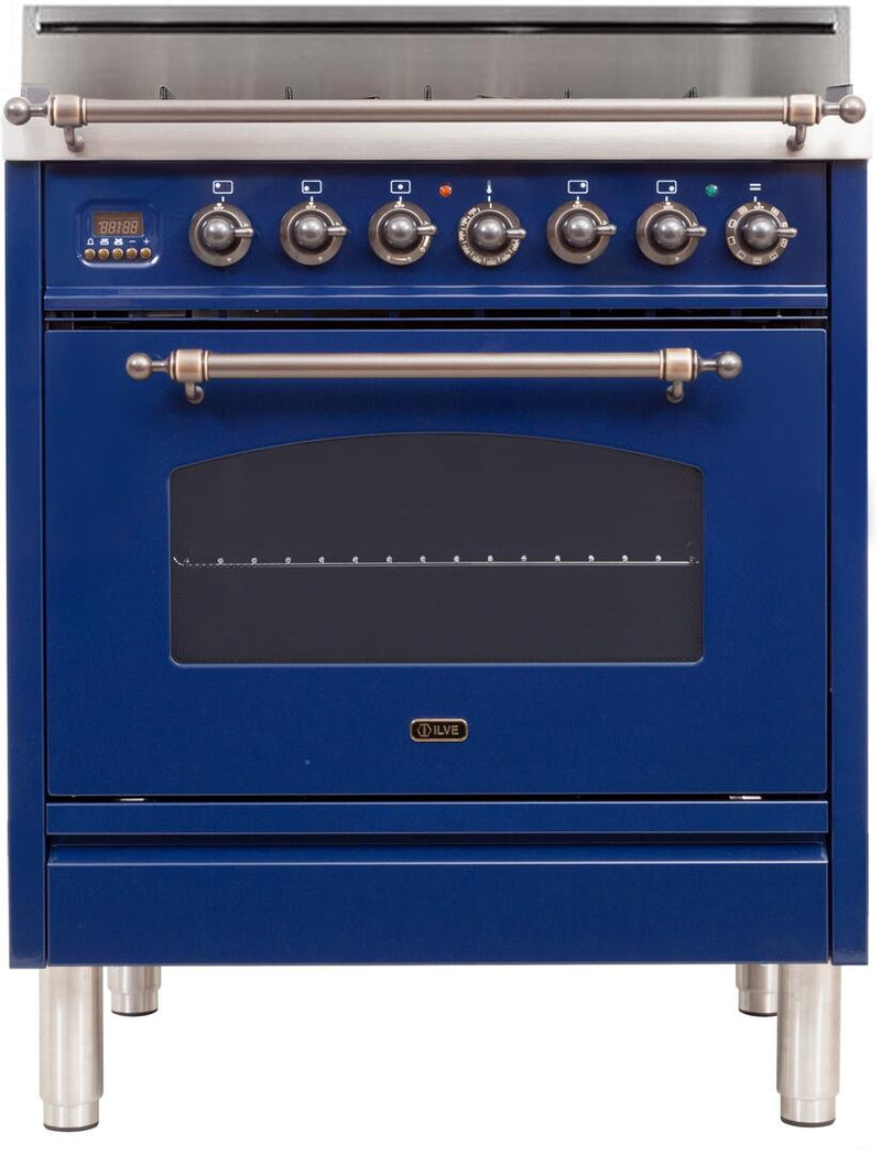 ILVE 30" Nostalgie Gas Range with 5 Burners - 3 cu. ft. Oven - Oiled Bronze Trim - Midnight Blue (UPN76DVGGBLY) Ranges ILVE 