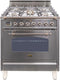 ILVE 30-Inch Nostalgie Gas Range with 5 Burners - 3 cu. ft. Oven - Oiled Bronze Trim - Stainless Steel (UPN76DVGGIY)