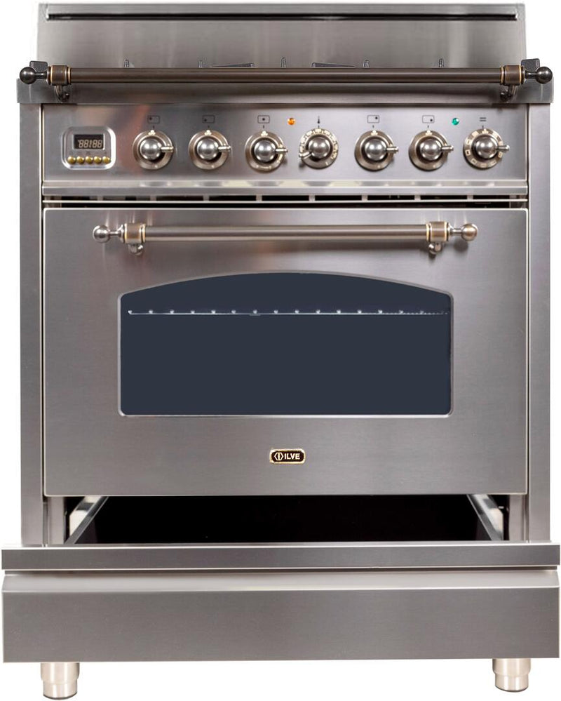 ILVE 30" Nostalgie Gas Range with 5 Burners - 3 cu. ft. Oven - Oiled Bronze Trim - Stainless Steel (UPN76DVGGIY) Ranges ILVE 