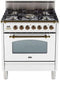 ILVE 30-Inch Nostalgie Gas Range with 5 Burners - 3 cu. ft. Oven - Oiled Bronze Trim - True White (UPN76DVGGBY)