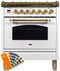 ILVE 30-Inch Nostalgie Series Freestanding Single Oven Dual Fuel Range with 5 Sealed Burners in Custom RAL Color with Brass Trim (UPN76DMPRAL)