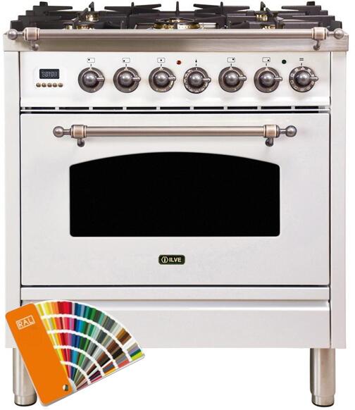 ILVE 30" Nostalgie Series Freestanding Single Oven Dual Fuel Range with 5 Sealed Burners in Custom RAL Color with Bronze Trim (UPN76DMPRALY) Ranges ILVE 