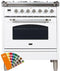 ILVE 30-Inch Nostalgie Series Freestanding Single Oven Dual Fuel Range with 5 Sealed Burners in Custom RAL Color with Chrome Trim (UPN76DMPRALX)