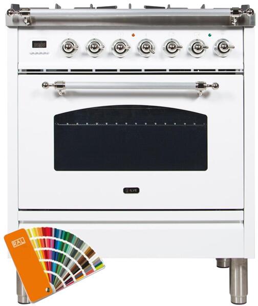 ILVE 30" Nostalgie Series Freestanding Single Oven Dual Fuel Range with 5 Sealed Burners in Custom RAL Color with Chrome Trim (UPN76DMPRALX) Ranges ILVE 