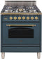 ILVE 30-Inch Nostalgie Series Freestanding Single Oven Gas Range with 5 Sealed Burners in Blue Grey with Brass Trim (UPN76DVGGGU)
